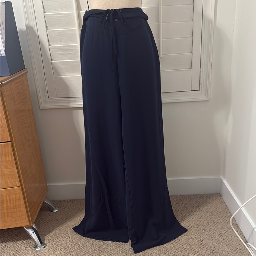 BCBGeneration Dark Navy Wide-Leg Pants with Flowy Design